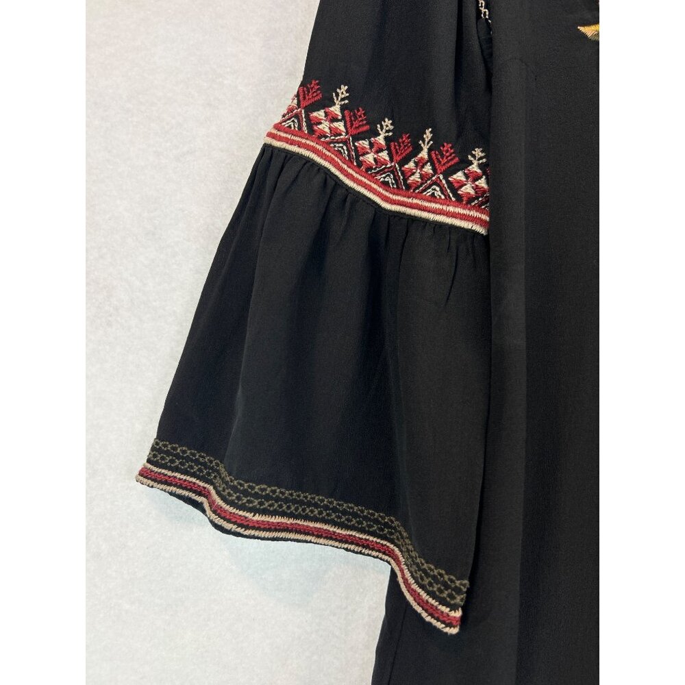 Johnny Was Black Embroidered Floral Silk Tunic Dress Womens S Artemis - Picture 13 of 13